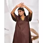 The Saffron Saga Solid 3/4 Sleeve Pure Cotton Nighty Chocolate Brown - S