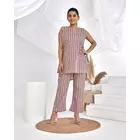 Ensemble de vêtements d'intérieur en coton rayé The Saffron Saga rose gris