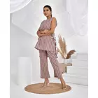 Ensemble de vêtements d'intérieur en coton rayé The Saffron Saga rose gris