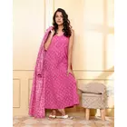 The Saffron Saga Double Layered Cotton Full Sleeves Nighty Dress With Shrug Jaippur Pink - S