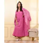 The Saffron Saga Double Layered Cotton Full Sleeves Nighty Dress With Shrug Jaippur Pink - S