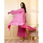 The Saffron Saga Double Layered Cotton Full Sleeves Nighty Dress With Shrug Jaippur Pink - S