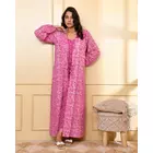 The Saffron Saga Double Layered Cotton Full Sleeves Nighty Dress With Shrug Jaippur Pink - S