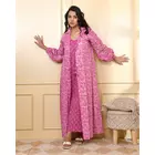 The Saffron Saga Double Layered Cotton Full Sleeves Nighty Dress With Shrug Jaippur Pink - S