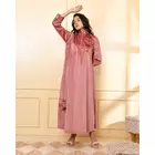 The Saffron Saga Embroidered Three Fourth Sleeves Velvet Nighty Onion Pink - S