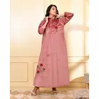 The Saffron Saga Embroidered Three Fourth Sleeves Velvet Nighty Onion Pink - S
