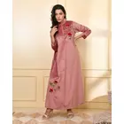 The Saffron Saga Embroidered Three Fourth Sleeves Velvet Nighty Onion Pink - S