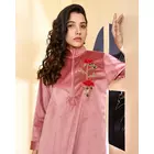 The Saffron Saga Embroidered Three Fourth Sleeves Velvet Nighty Onion Pink - S
