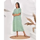 The Saffron Saga Striped Halfsleeves Pure Cotton Nighty Dress Green - S