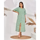 The Saffron Saga Striped Halfsleeves Pure Cotton Nighty Dress Green - S