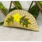Naturligt färggult och grönt handbroderat u-format vävt stängande sommarväska halm handvävt clutch