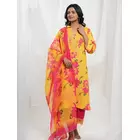 Yellow Fuchsia Pink Cotton Floral Kurta Set