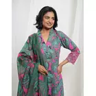 Rani Pink Green Cotton Tropical Print Kurta Set
