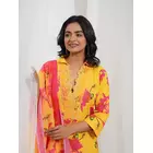 Yellow Fuchsia Pink Cotton Floral Kurta Set