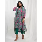 Rani Pink Green Cotton Tropical Print Kurta Set