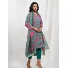Rani Pink Green Cotton Tropical Print Kurta Set