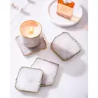 White Quartz Coasters Set with Gold Edges