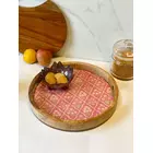 Pink & white color round shape handmade tray