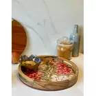 Flower print handmade round shape wooden tray