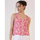 Red Leaf Print Front Zipper top