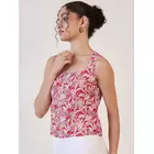 Red Leaf Print Front Zipper top