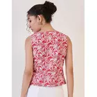 Red Leaf Print Front Zipper top