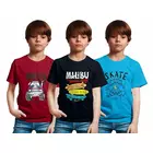 Minicult Cotton Boys Half Sleeve Kids Tshirt with Chest Print and Bright Colors Multicolor (Pack of 3)Maroon