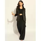 Black Loose-fit elegant satin blazer set with bustier 