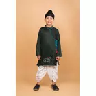 Conjunto Angrakha Kurta Dhoti bordado en verde - Algodón y terciopelo, 3-4 años