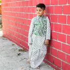 Green Cotton Block Print Dhoti Kurta Jacket Set for Boys