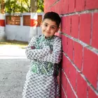 Green Cotton Block Print Dhoti Kurta Jacket Set for Boys