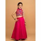Conjunto de falda y top de lehenga de algodón fucsia y rosa liso Cord of Love (3-4 años)