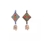 Srjana Multicolor Cotton & Metal Mirror Work Bells - Set of 2
