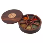 Sheesham Wood Floral Burnt Spice Box - 9 partitioner Masala Dabba
