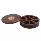 Sheesham Wood Floral Burnt Spice Box - 9 partitioner Masala Dabba