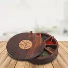 Sheesham Wood Floral Burnt Spice Box - 9 partitioner Masala Dabba