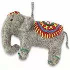 Set of Four Handmade Wool Elephant Christmas Ornaments - Red/Gray