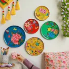 Platos de pared de hierro pintados a mano de Cachemira - Juego de 5