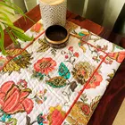 Tischläufer aus Baumwolle mit Blumenmuster „Dahlia“ in Korallenrot – 38 x 180 cm