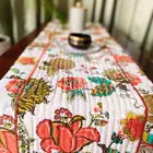 Tischläufer aus Baumwolle mit Blumenmuster „Dahlia“ in Korallenrot – 38 x 180 cm
