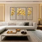 Arte mural metálico Triflora Divina - Escultura de flor dorada