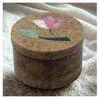 Brown Marble Decorative Sindur Box - Round Storage Container