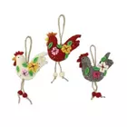 Shrngar Handicraft Wool Rooster Christmas Ornaments - Set of 3