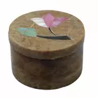 Brown Marble Decorative Sindur Box - Round Storage Container