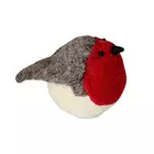 Robin Delight Wool Tree Topper Ornament - White/Gray/Red/Black