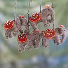 Set of Four Handmade Wool Elephant Christmas Ornaments - Red/Gray