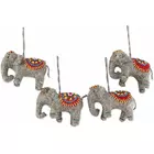 Set of Four Handmade Wool Elephant Christmas Ornaments - Red/Gray