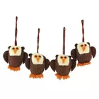Handcrafted Wool Owl Christmas Ornaments - Set of 4, White/Brown/Rust