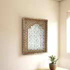 Handcrafted Brown Jharokha Wall Decor with Intricate Mirror Work