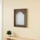 Handcrafted Brown Jharokha Wall Decor with Intricate Mirror Work